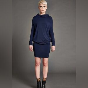 Mellow Melissa Boldue Navy Double Layered Drape Long Sleeve Dress Large